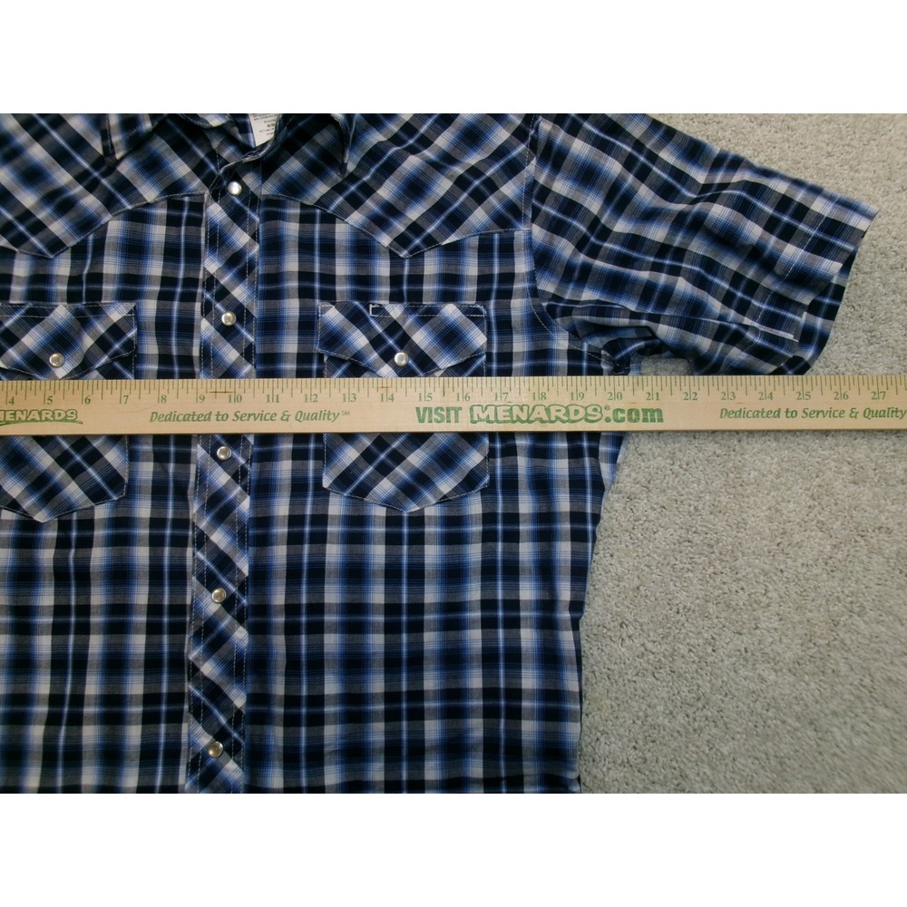 Wrangler Western Fashion Snap Shirt Mens Medium Blue Plaid Short Sleeve WM196NV - Picture 4 of 6
